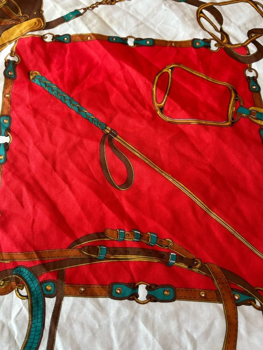 Vintage Fernand Aubry Equestrian Silk Scarf has stains wear old school money